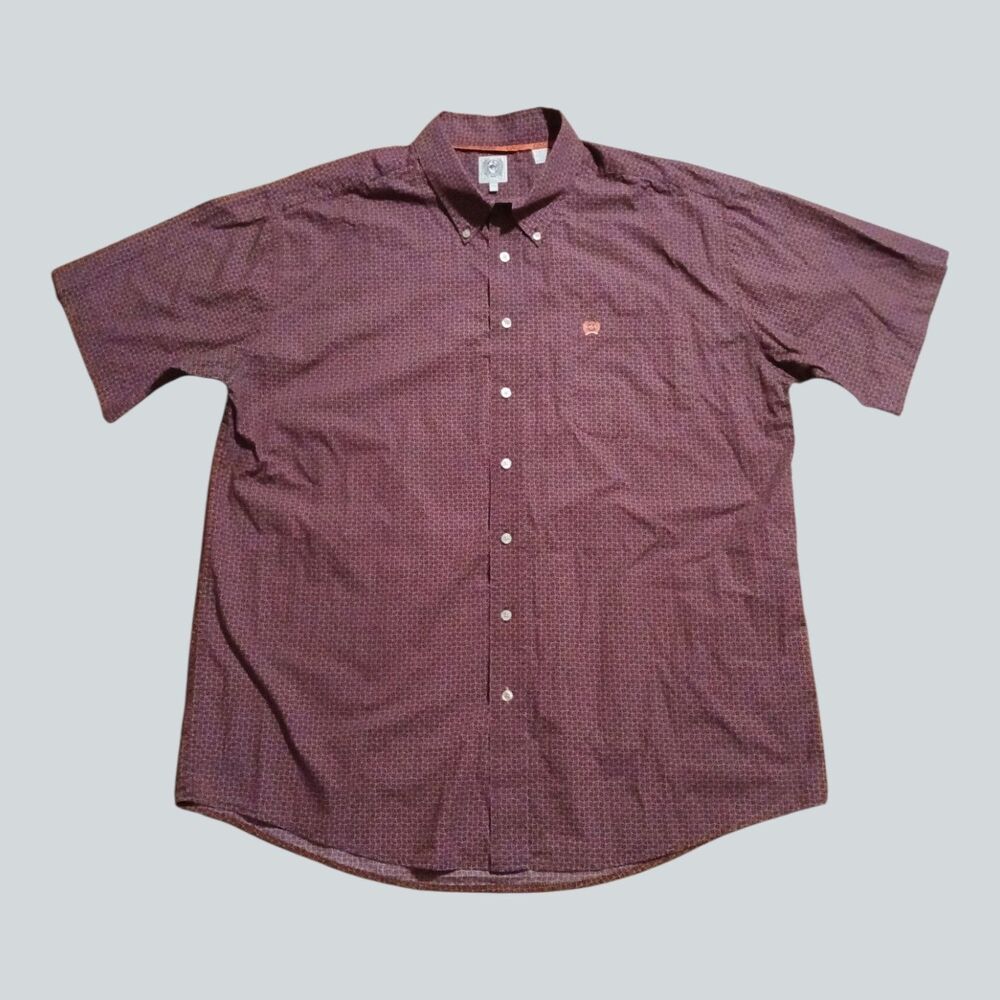Cinch Shirt Mens XL Burgundy Geometric Button Down Western Short Sleeve